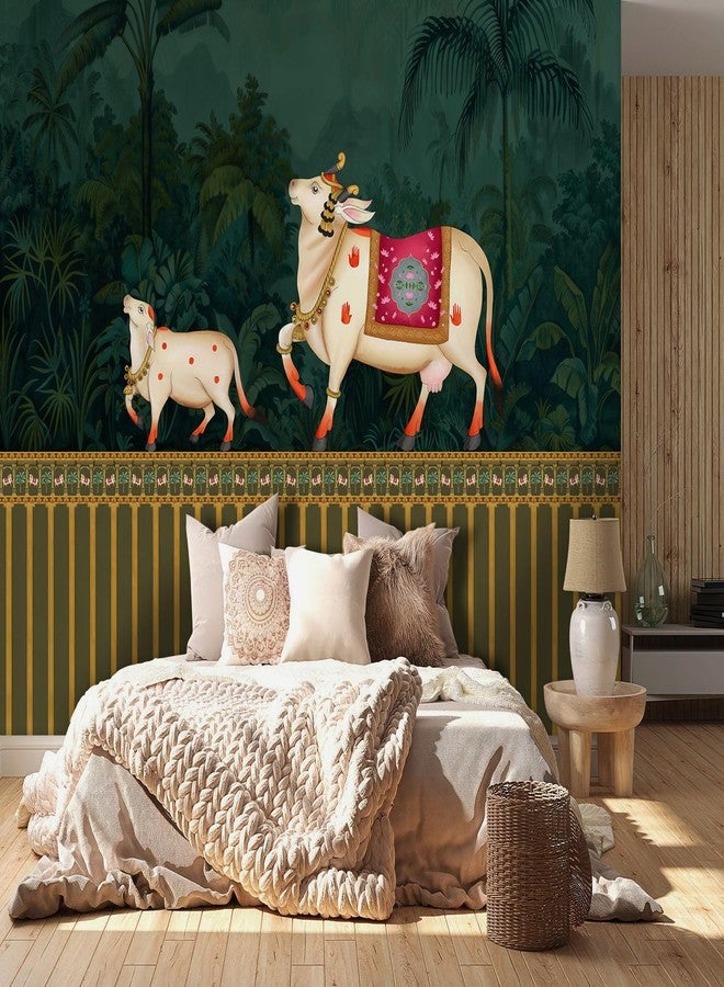 999STORE Green Pichwai Classic Art Wall Décor Indian Wallpaper Wallpaper for Walls Bedroom (Non8X60457) - Image 1